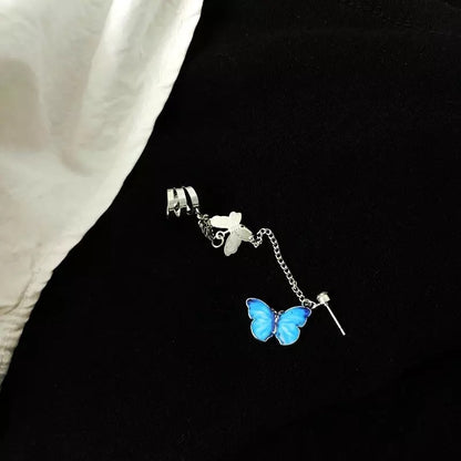 ARETES AESTHETIC MARIPOSA TIPO CADENA A PRESIÓN