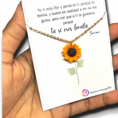 COLLAR FLOR GIRASOL  CON EXHIBIDOR TU SI ERES BONITA