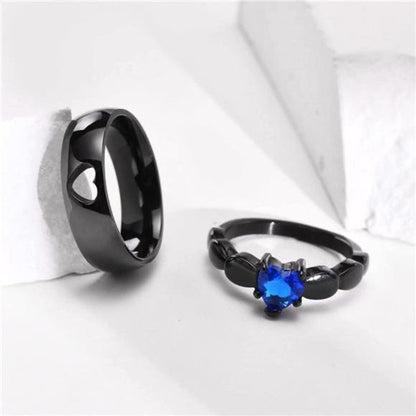 ANILLOS DE PAREJA PROMESA AZUL ROYAL ACERO NEGRO MATTE