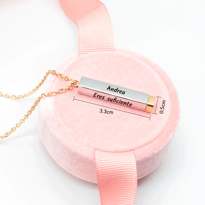 COLLAR MENSAJE OCULTO BARRA  3D PERSONALIZABLE MINIMALISTA 4 CARAS UNISEX