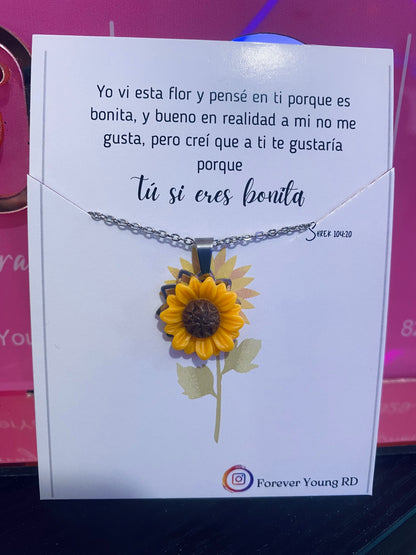 COLLAR FLOR GIRASOL  CON EXHIBIDOR TU SI ERES BONITA