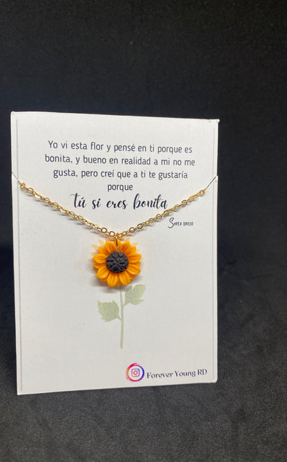 COLLAR FLOR GIRASOL  CON EXHIBIDOR TU SI ERES BONITA