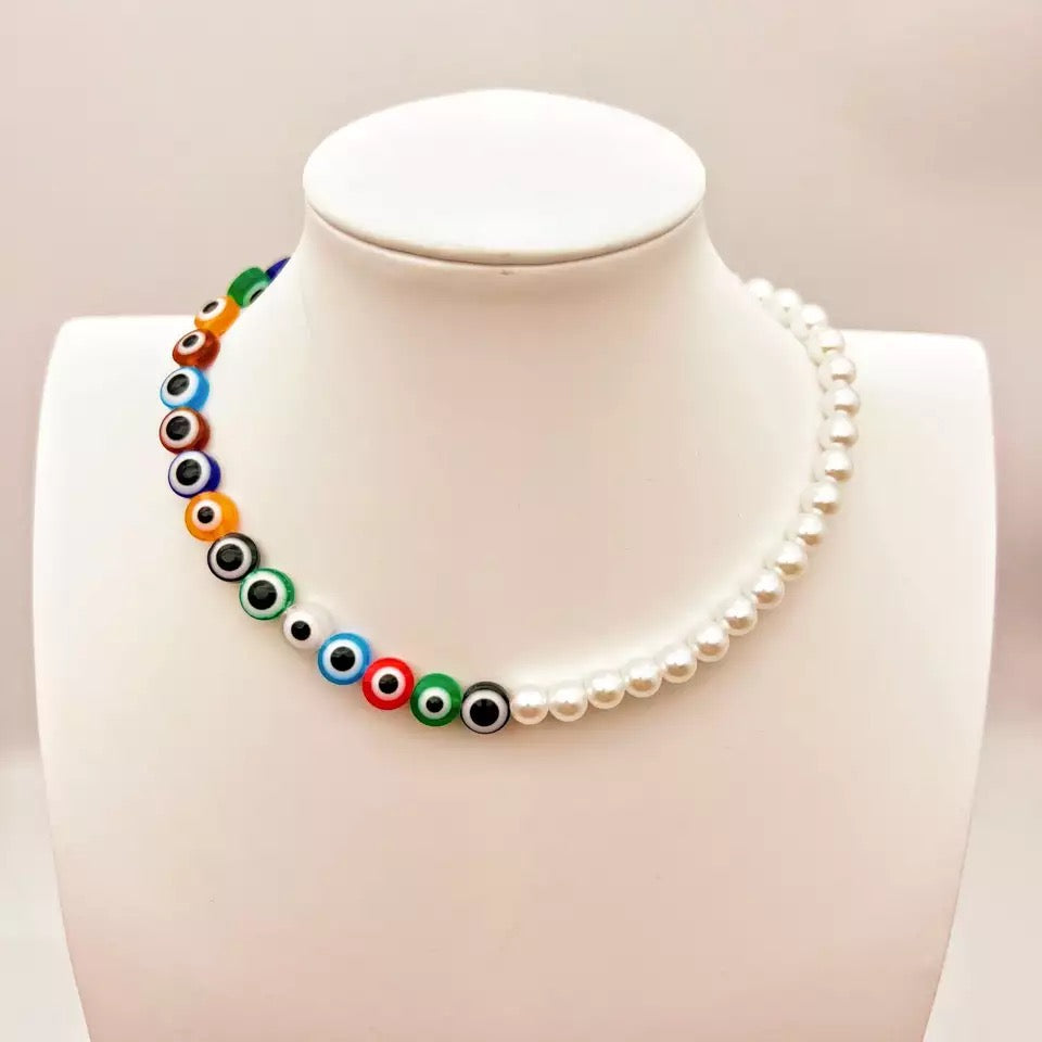 COLLAR CHOCKER DE PERLAS OJO TURCO