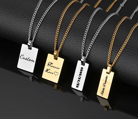 COLLAR PLACA RECTANGULAR MINIMALISTA PERSONALIZABLE DISEÑO ELEGANTE