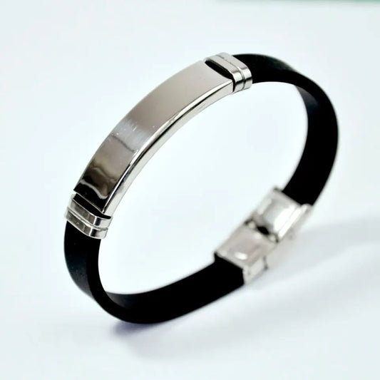 BRAZALETE SLICONA LISO PLACA DE ACERO LAMINADO PERSONALIZABLE