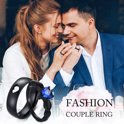 ANILLOS DE PAREJA PROMESA AZUL ROYAL ACERO NEGRO MATTE