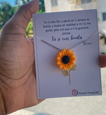 COLLAR FLOR GIRASOL  CON EXHIBIDOR TU SI ERES BONITA