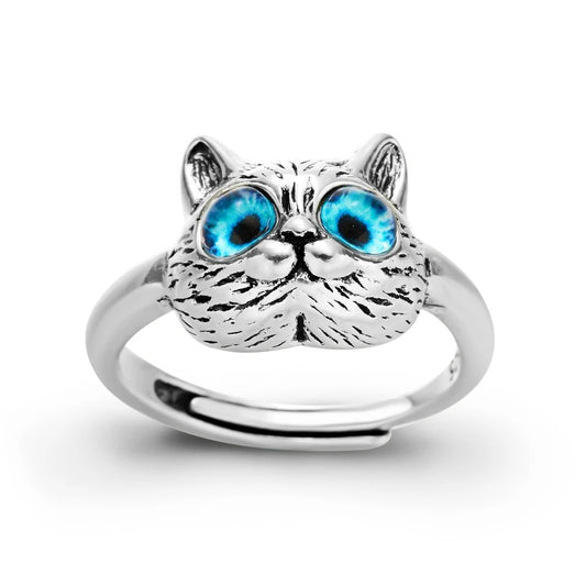 ANILLO GATO OJOS AZULES   VINTAGE MINIMALISTA