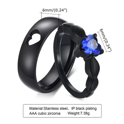 ANILLOS DE PAREJA PROMESA AZUL ROYAL ACERO NEGRO MATTE