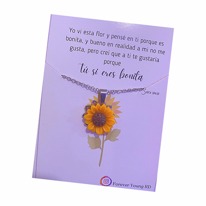 COLLAR FLOR GIRASOL  CON EXHIBIDOR TU SI ERES BONITA