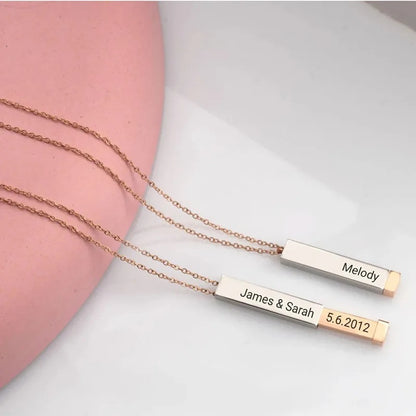 COLLAR MENSAJE OCULTO BARRA  3D PERSONALIZABLE MINIMALISTA 4 CARAS UNISEX