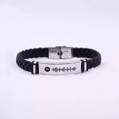 BRAZALETE LEATHER TRENZADO PLACA DE ACERO LAMINADO