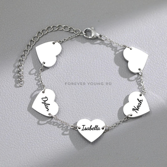 BRAZALETE 5 CORAZONES ENLAZADOS PERSONALIZABLES