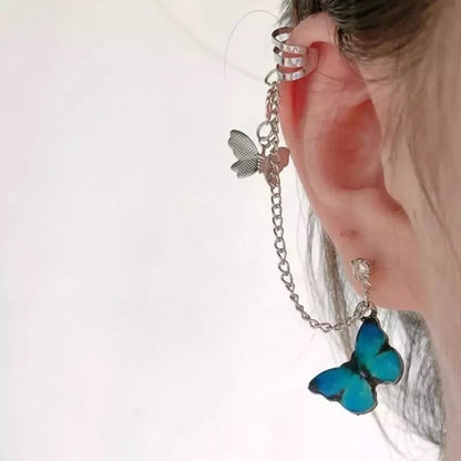 ARETES AESTHETIC MARIPOSA TIPO CADENA A PRESIÓN