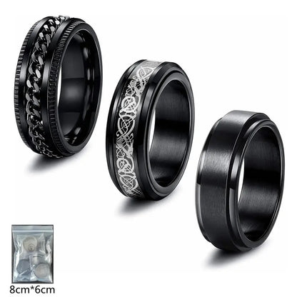 SET ANILLOS GIRATORIOS NEGRO MATTE ELEGANTES