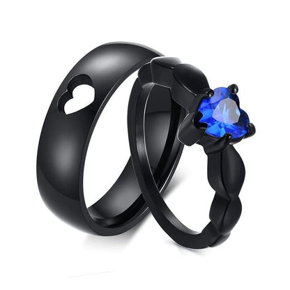 ANILLOS DE PAREJA PROMESA AZUL ROYAL ACERO NEGRO MATTE