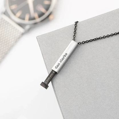 COLLAR MENSAJE OCULTO BARRA  3D PERSONALIZABLE MINIMALISTA 4 CARAS UNISEX