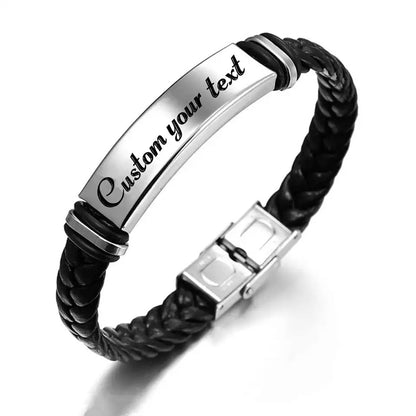 BRAZALETE LEATHER TRENZADO PLACA DE ACERO LAMINADO